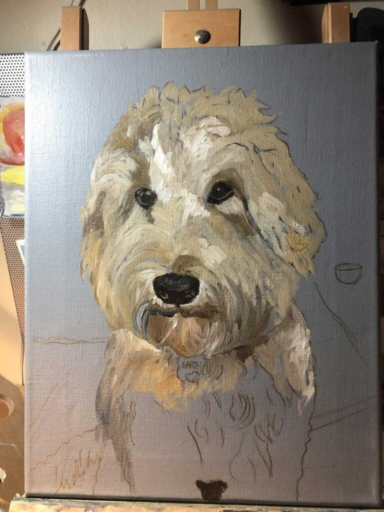 Doodle - fine art, hand painted, realistic multi-layer oil portrait - in progress