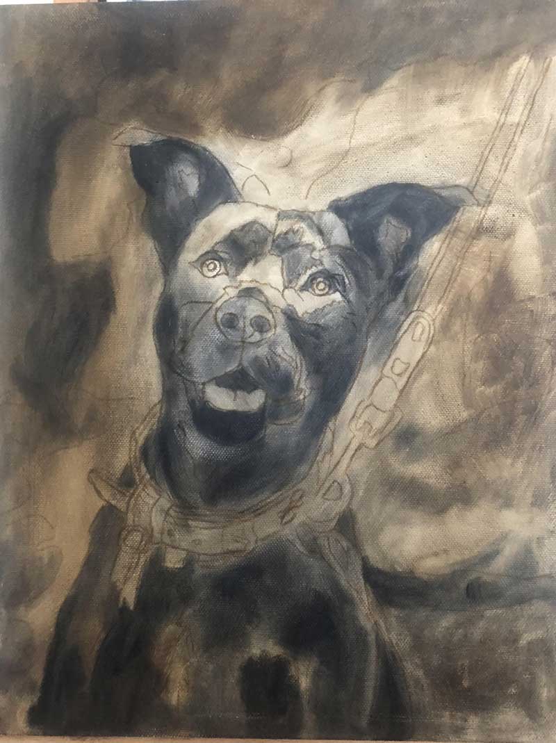 Avery - fine art, hand painted, realistic multi-layer oil portrait - in progress