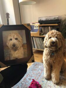 Dog ant its portrait. Fine art, hand painted, realistic multi-layer oil portrait